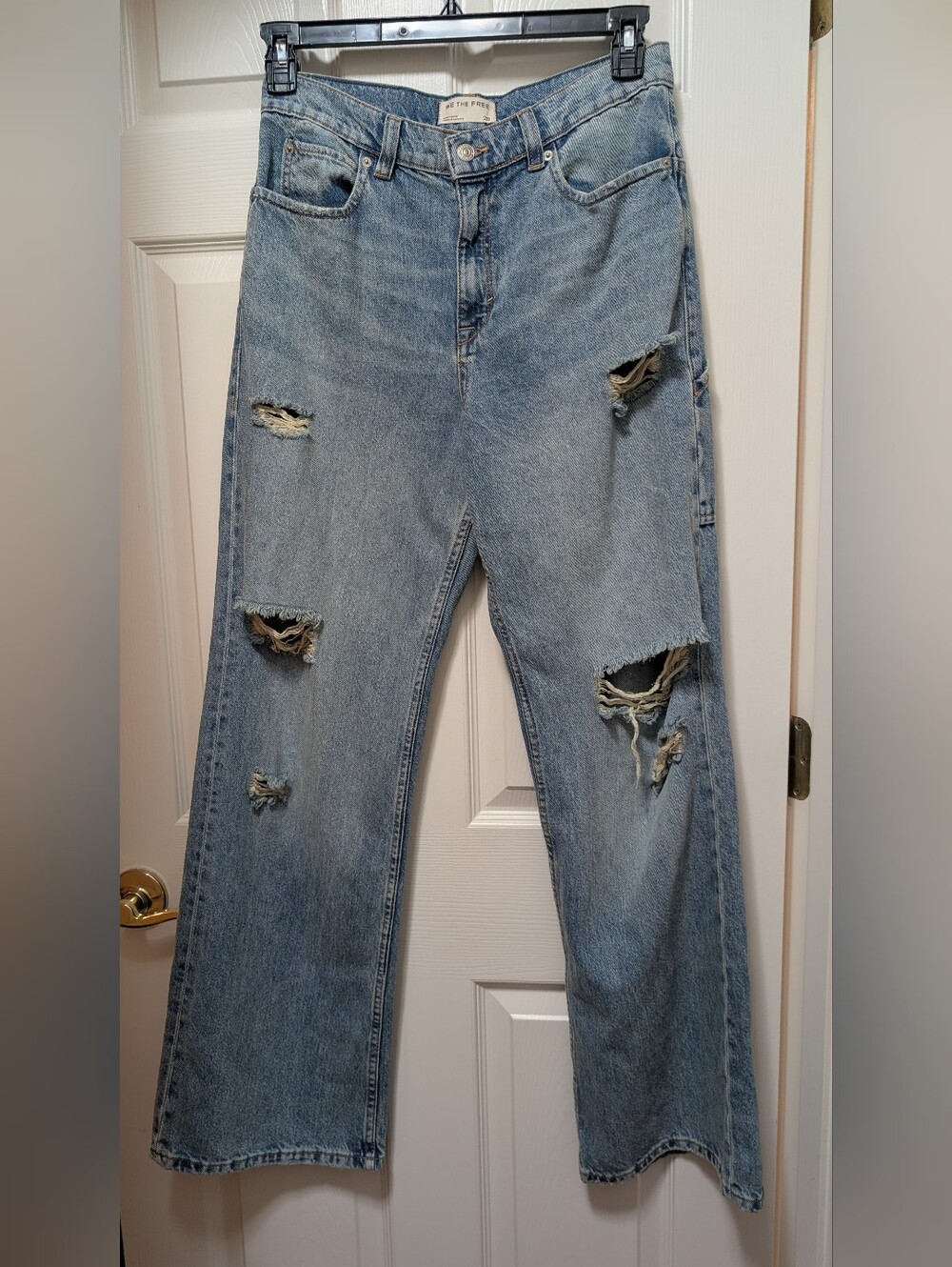 We The Free Light Blue High Rise Wide Leg Jeans Size 28 Ripped Distressed Free